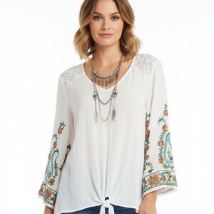 NWT Fig & Flower Anthropologie White Lace & Embroidered Peasant Hippie Blouse 3X